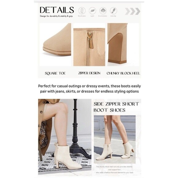 Coutgo Women's Square Toe Ankle Boots Leather Winter Shoes Khaki Size 9.5 NWB - Picture 16 of 16